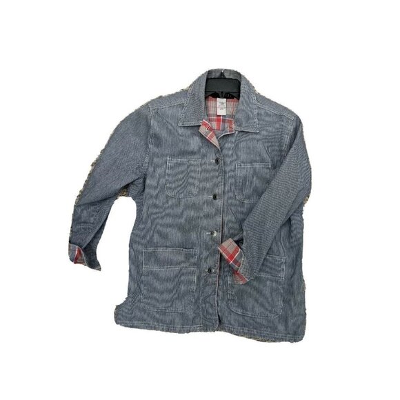 Sag Harbor women jacket size PL blue whit stripe red check accents lightweight - Picture 1 of 9